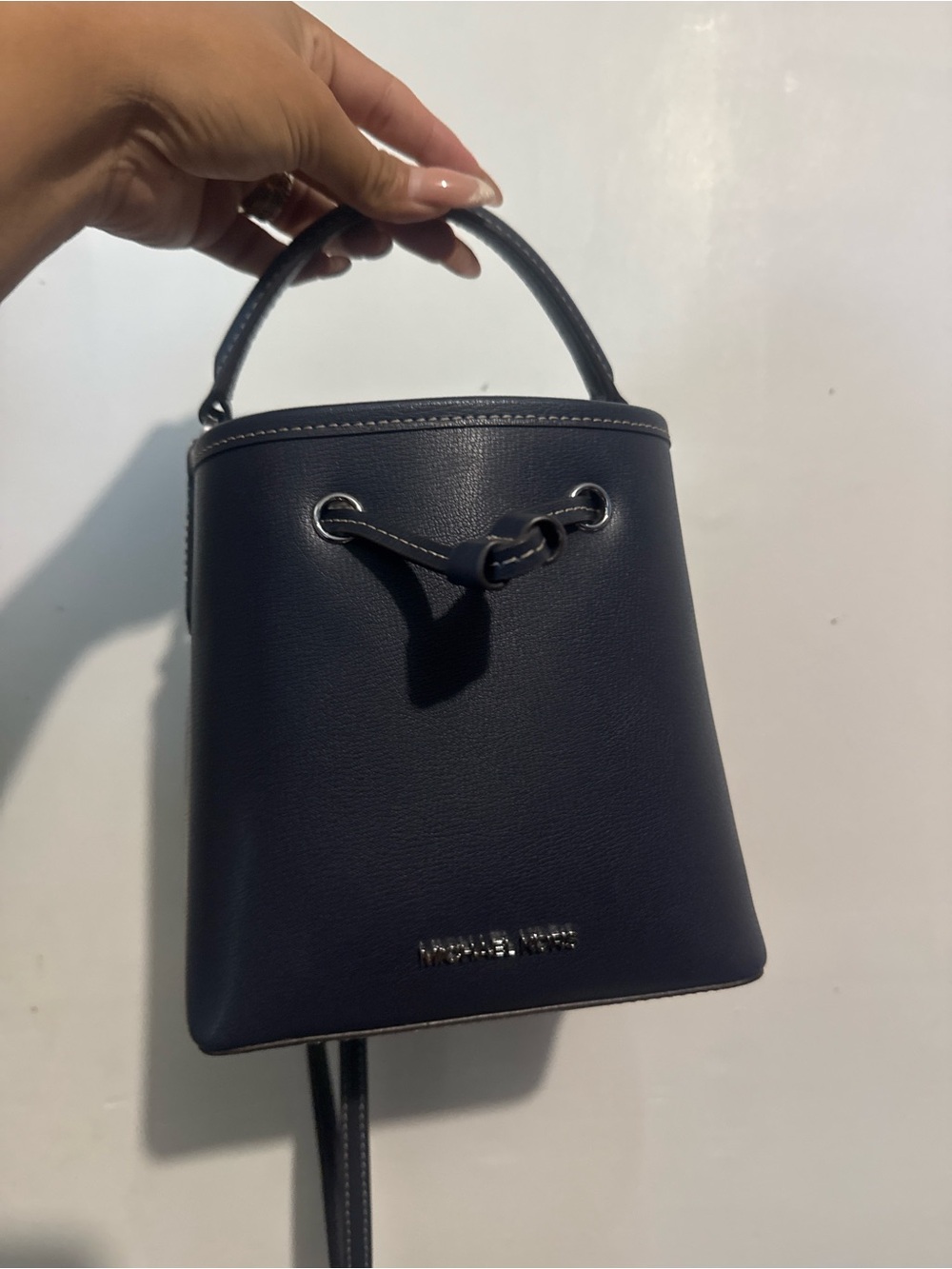Michael Kors Navy Leather Mini Bucket Bag with Top Handle